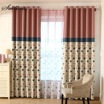 

Room Window Curtains Ready Christmas Blackout for Living Room Roman Door Curtain and Tulle for Children Star Striped Drapes