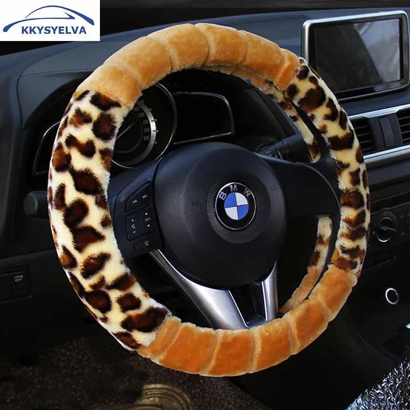 

KKYSYELVA Warm Fur Car steering wheel cover Winter Woolen Interior Accessories 38cm wool Auto Steering-wheel Covers