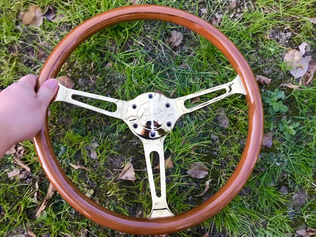 14.75" Wood Grain Steering Wheel - 370mm Aluminum Spoke Vintage Style, Universal Fit