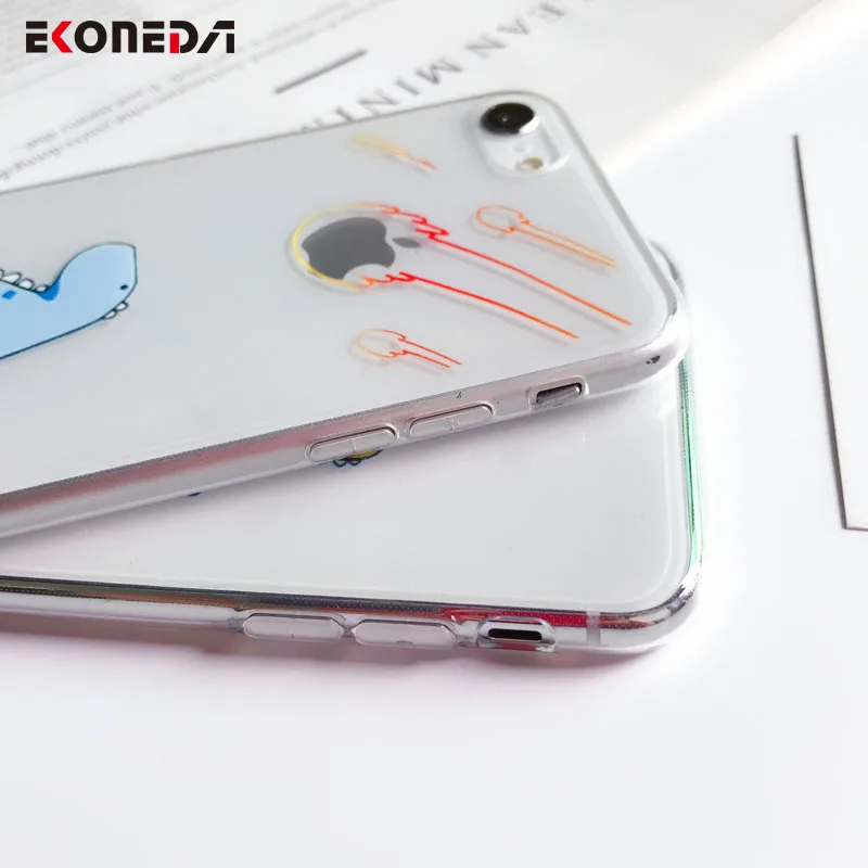 EKONEDA Silicon Funny Cartoon Animal For iPhone XS Max X 7 6S Case Transparent Cat Dinosaur Spoof Logo For iPhone 7 8 6S 6 Case