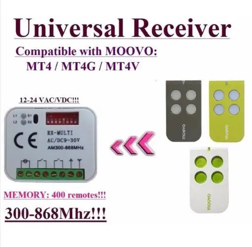 

1pcs Universal 2-ch receiver compatible with MOOVO MT4, MT4G, MT4V remote controls very 2018