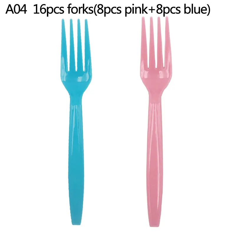 Набор посуды для мальчика или девочки, скатерть, тарелки, салфетки для стаканчиков, баннер, воздушный шар, детский душ, вечерние украшения, принадлежности - Цвет: A04-forks
