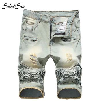 

Silentsea New Fashion Leisure Mens Ripped Short Jeans Brand Clothing Summer Cotton Shorts Breathable Denim Shorts Male pants