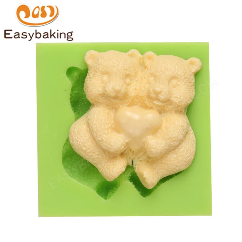 ES-0010 Animal Mould Couple Teddy Bears Fondant Silicone Molds for cake decorating