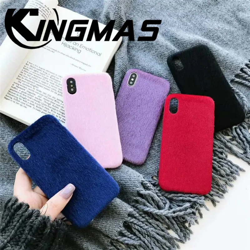

Plain Plush mobile phone case for iphone 6 6S 7 8 PLUS phone case for iphone X XS XR MAX back cover soft case shockproof case