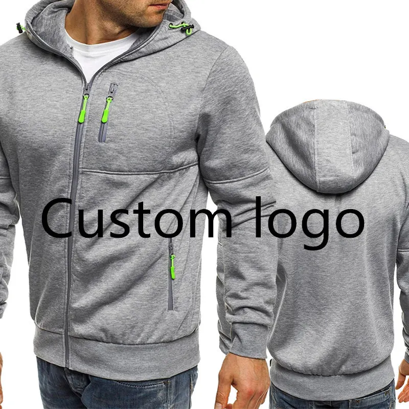 Drop Shipping Regular Hoodies Sweatshirts for men Custom logo Spring Antumn Coat Long Sleeve Hooded Zip up Jackets - Цвет: Серый