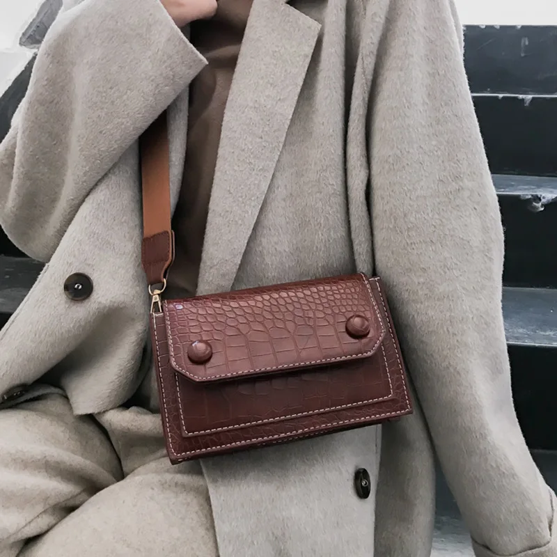 

Women Crocodile Pattern Crossbody Bags Sac a Main Small Handbag small bag PU Leather Hand Bag Ladies Designer with wide strap