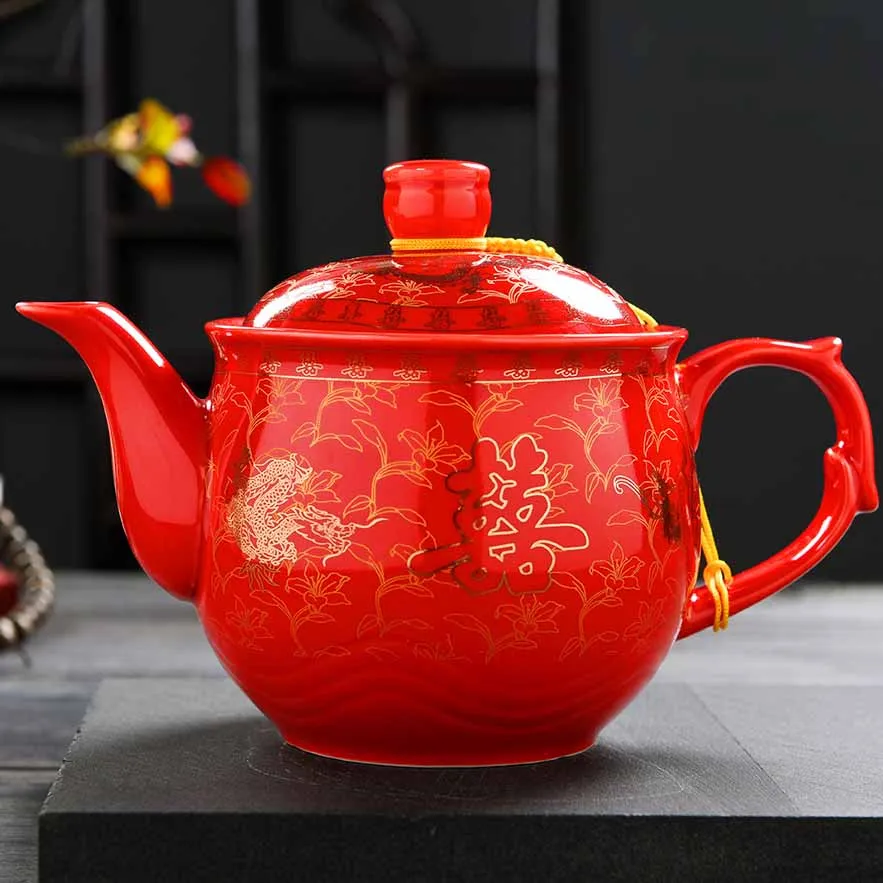 Красный свадебный чай Longfeng тематика "Счастье для двоих" длинный рот с фильтром благоприятный Свадебный праздник чайный Горшок Подарок - Цвет: 5