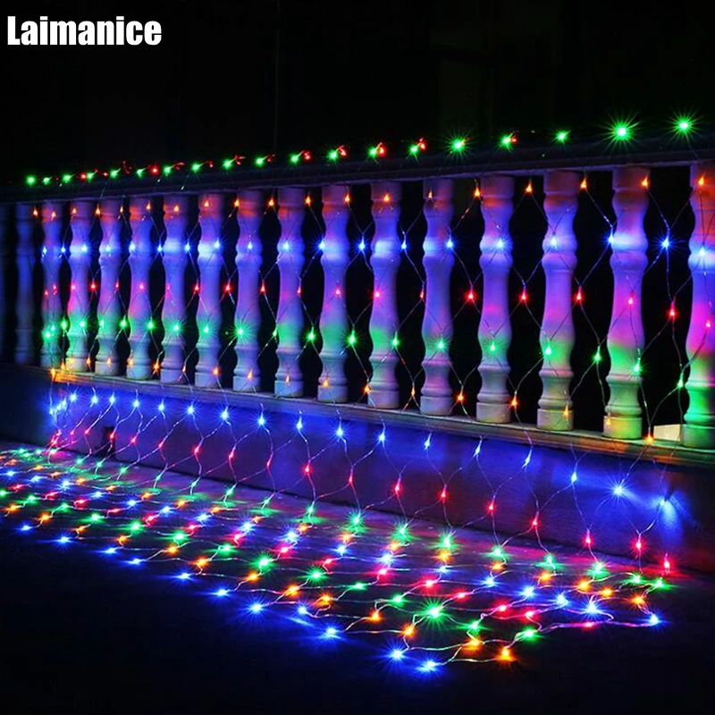 

1.5m*1.5m 96 Led 8 flash mode 110V 220V Multicolor net string fairy light Christmas New Year Decoration Outdoor Holiday Lighting
