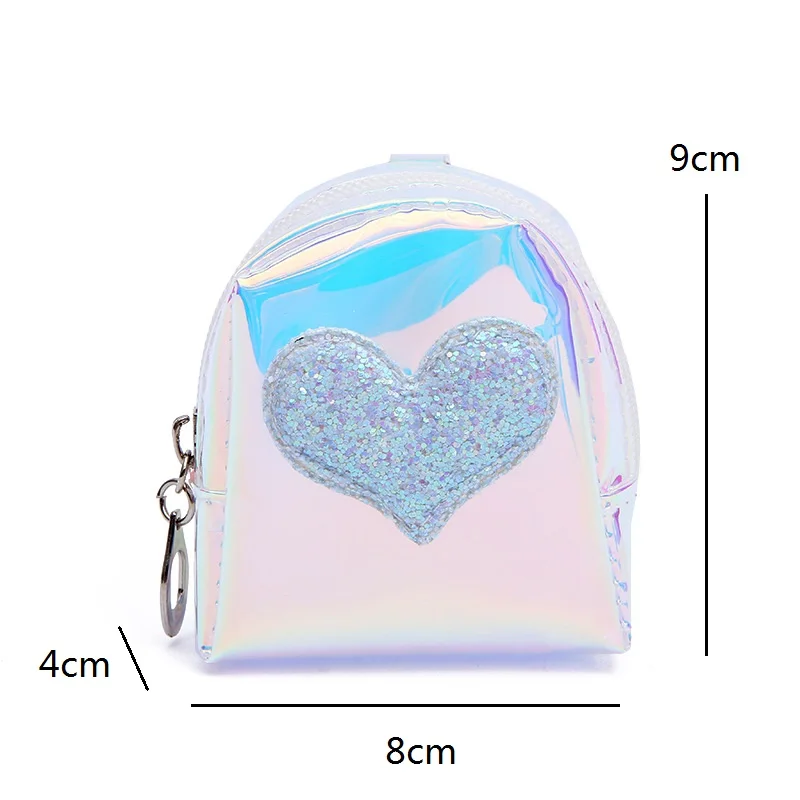 Random Color Flash Heart Coin Purse Laser Small Bag Holographic Women PVC Clear Handbag Girl Card Holder For Kids Purse Keychain