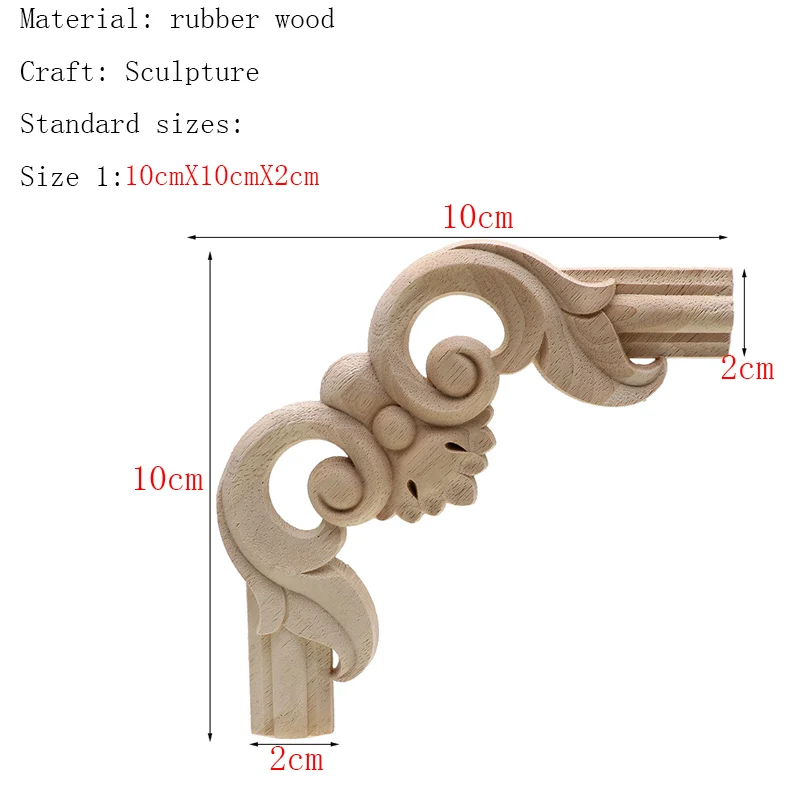 Рамка двери шкафа декоративные фигурки деревянные аппликации для мебели Неокрашенный резной угловой Onlay украшения дома аксессуары - Цвет: 10cmX10cmX2cm