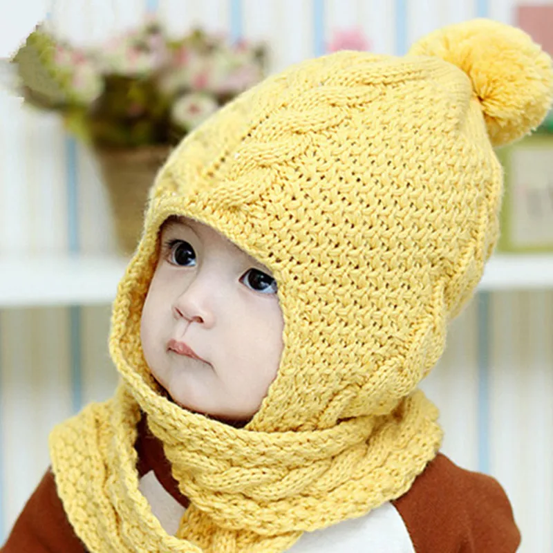 Милая детская ручная шапочка, шарф, костюм, теплая Толстая вязаная шапка с шарфом, шапки для новорожденных, шапки