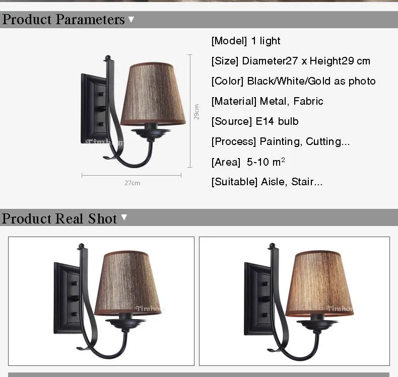 Современный золото настенные светильники прихожая лофт спальня ночники бра белый / черный железный ткани абажур внутреннего декора светильник настенный E14 110- 240 В