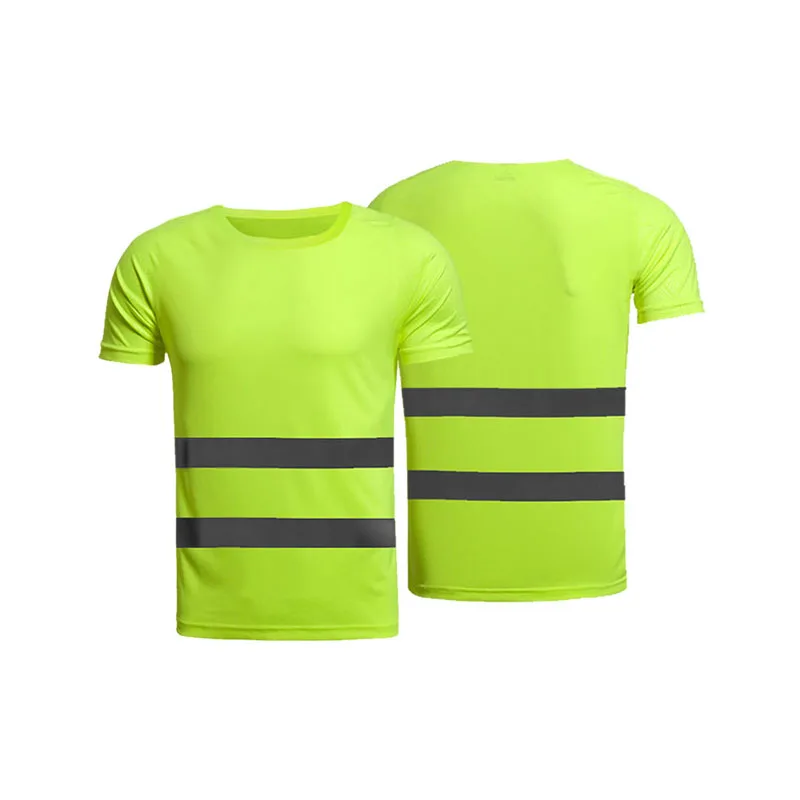 

Summer Fluorescent yellow orange high visibility safety work shirt summer breathable work t shirt reflective t-shirt mens women