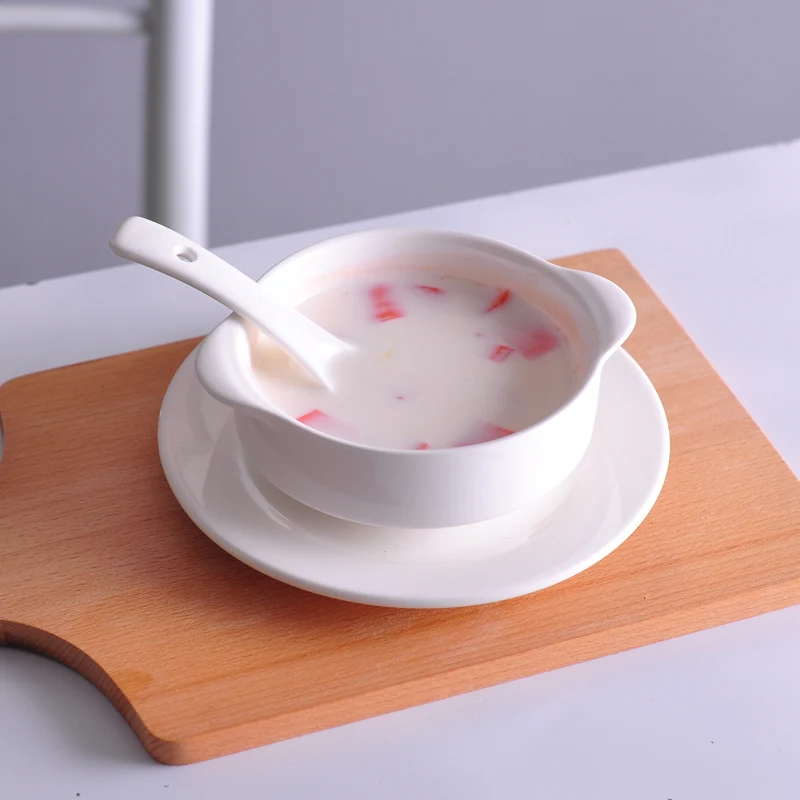 Материал для ресторанов, из керамики посуда белый чашка для супа уши салатник тушеного мяса Западная десертная чашка кружка для молока