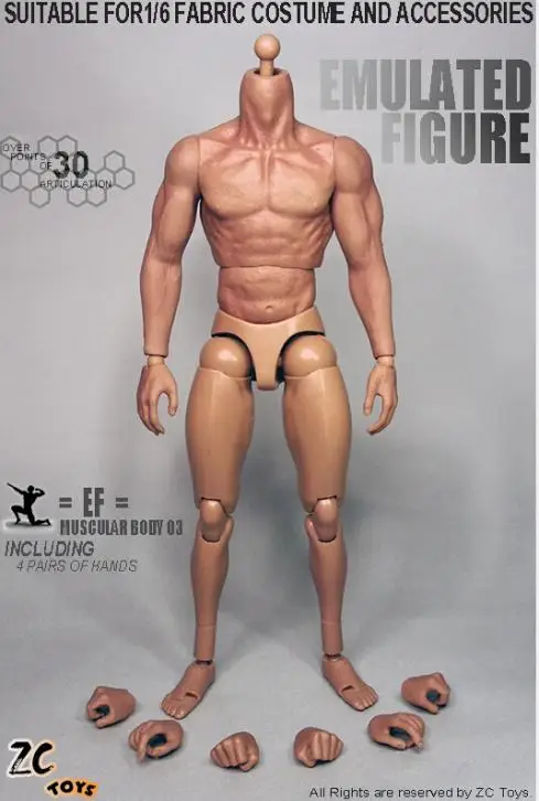 ZC TOYS 1/6 Scale 12Inch Male Muscular Figure Body With Seamless Arms 3.0 