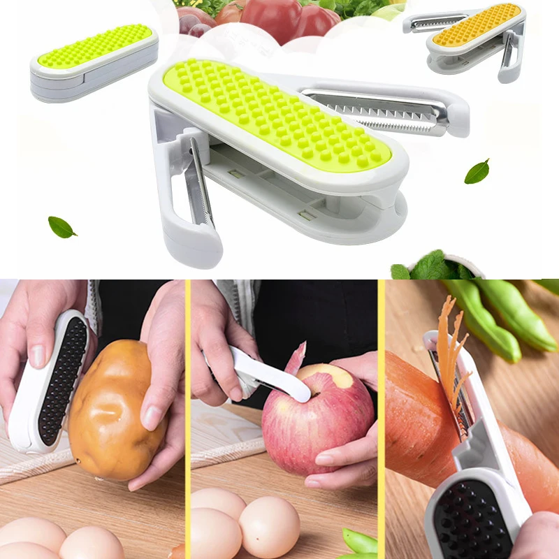 

3 in 1 Julienne Peeler Potato Grater Cutter Cleaning Brush Double Planing Grater Slicer Vegetable Peeler Kitchen Gadget Tools
