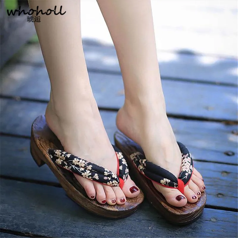 

WHOHOLL Geta Summer Sandals Women Cosplay costumes Comiket Japanese clogs Wedge Sandals Wooden Slippers Clogs Shoes Flip-flops