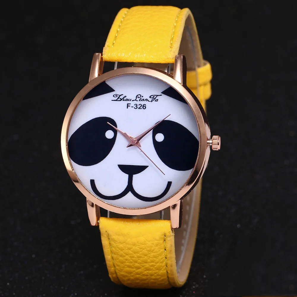 Gofuly модная лента, сиденье из искусственной кожи часы повседневные женские часы Relogio Feminino Panda кварцевые наручные часы Relojes Mujer& Ff - Цвет: yellow