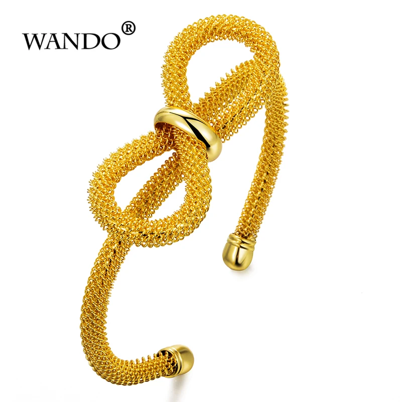 

WANDO Dubai Africa Ethiopian Jewelry Gold Color Bow Bracelet Open Adjustable Trendy Jewelry Cuff Bracelets For gril gift wb117