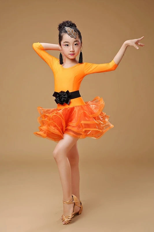 

Children 's new Latin dance skirt performance clothing children' s practice uniforms autumn and winter long - sleeved women