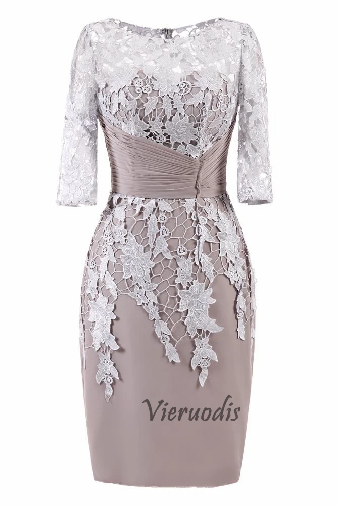 

Real Photo 2019 New Short Mermaid Cocktail Dresses 3/4 Sleeves Lace Appliques Formal Homecoming Gowns With Zipper