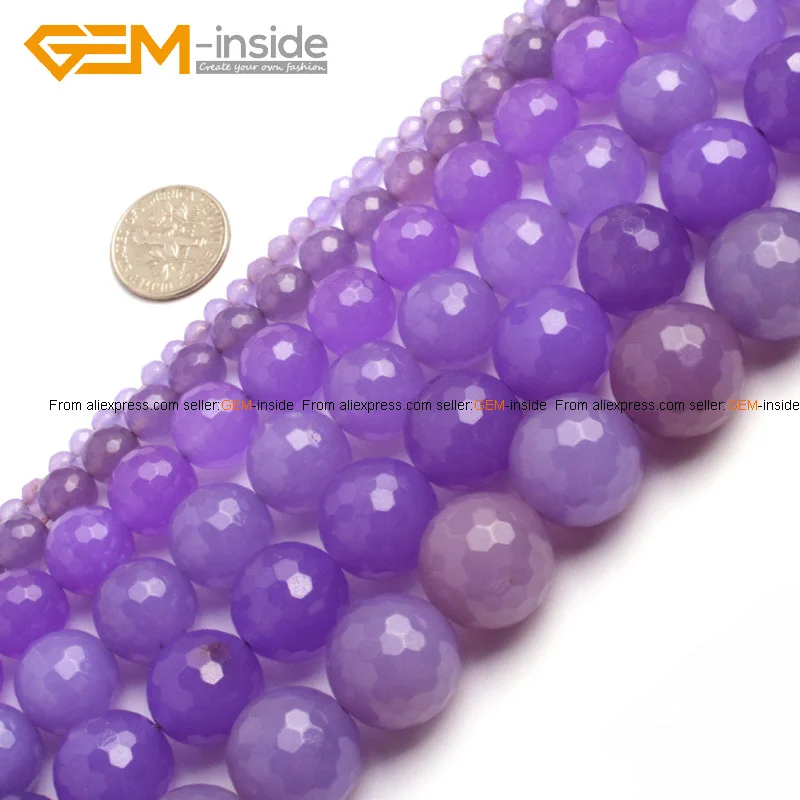 Round Faceted Purple Jade Beads Fashion Jewelry Be...