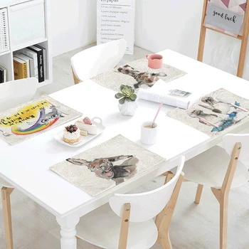 

32*42cm Animal Linen Table Napkins Giraffe Owl Donkey Cat Bird Western Restaurant Family Tableware Decorate Linen Tablecloth