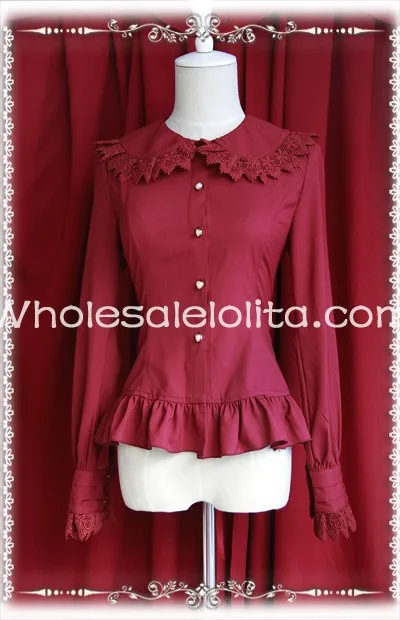 На заказ MadeBlouseLadies Красный шифон тонкий галстук-бабочка подходит Лолита Блузка сладкий кружева Лолита рубашка