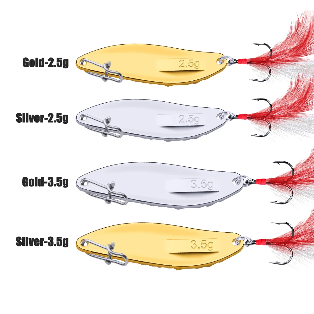 10 шт. рыболовные биати металлическая ложка приманка 2,5 г-3,5 г приманки серебряная ложка рыболовная приманка 12# крючок Ложка приманка с перо-приманка набор DW399