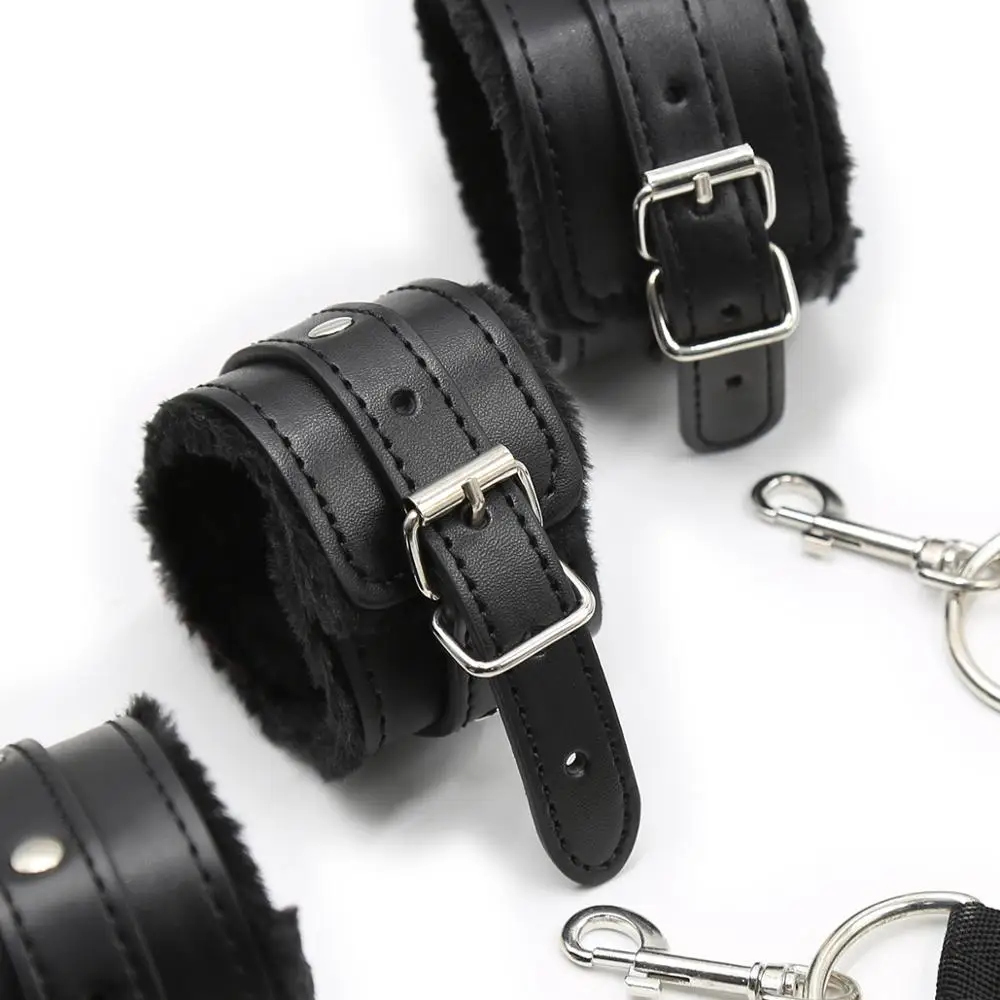  Fuzzy under bed Sex bondage open leg restraint harness straps Handcuffs Ankle cuff Adult Fetish SM 