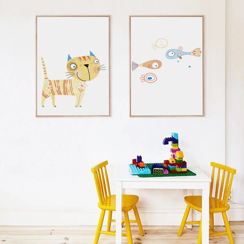 Elegante-Poesia-Moderna-Nordic-Gato-e-Peixes-Dos-Desenhos-Animados-Impress-o-Da-Arte-da-Pintura (1)
