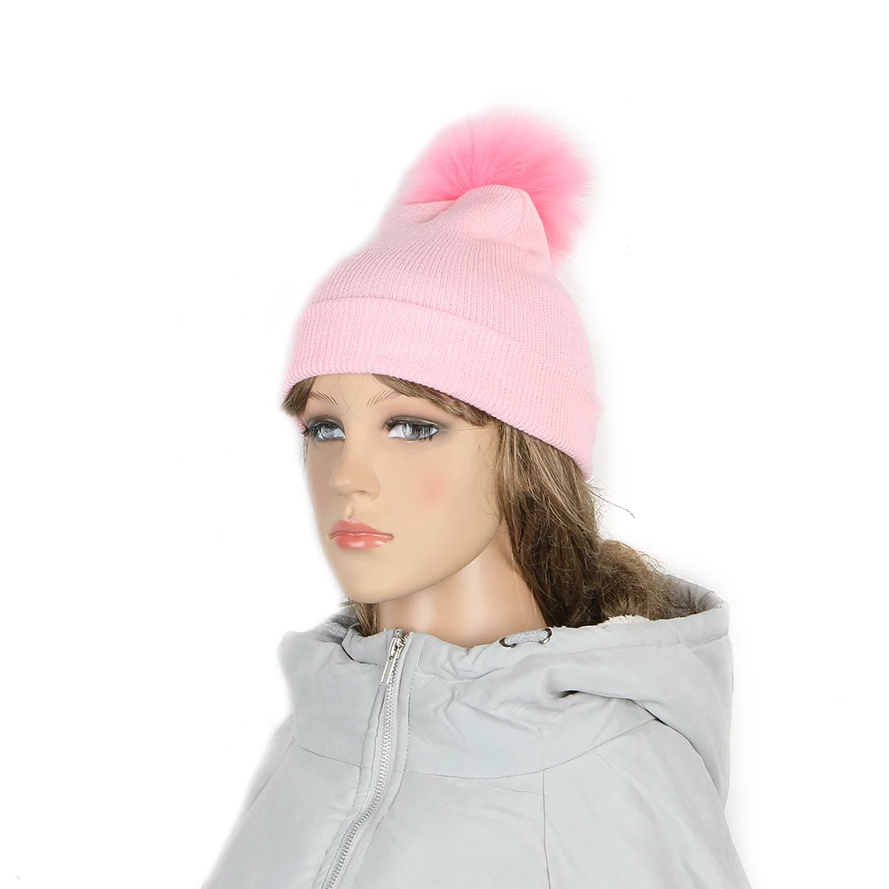 

1 Pcs New Women Girl Fashion Winter Warm Knitted Hat Rabbit Fur Beanies Hat Skullies Double Layer Knitted Single Fur Ball Cap