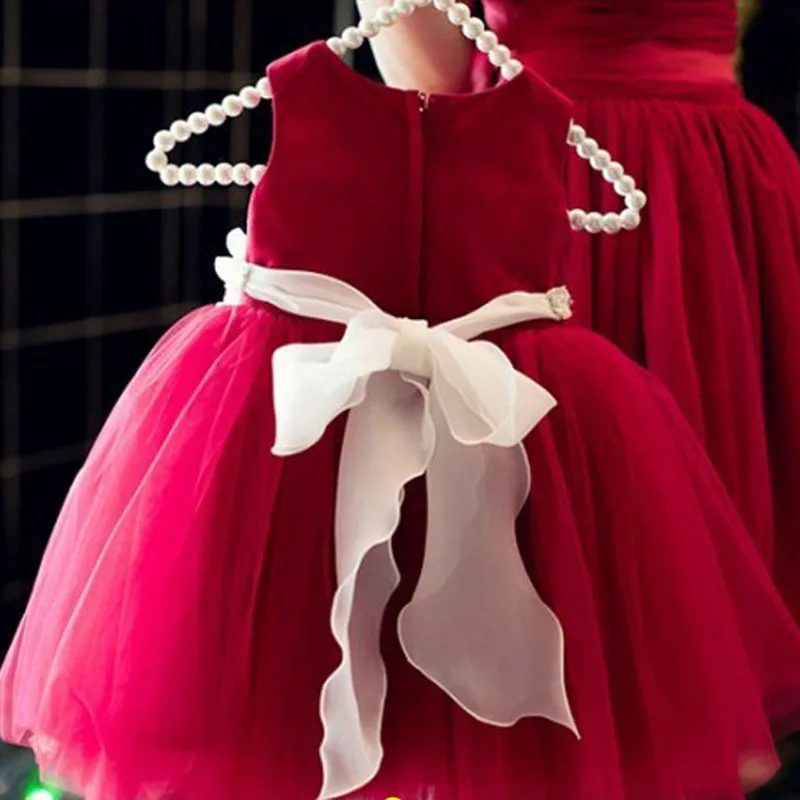Бордовый Тюль Платье для девочек с цветочным узором, с сеткой; элегантные нарядные платья пляжное/для свадебных церемоний с цветком Одежда для девочек ZF069
