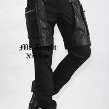 Новых мужская одежда мода лоскутное мужчина брюки шаровары мода тонкий случайные штаны Певица костюмы