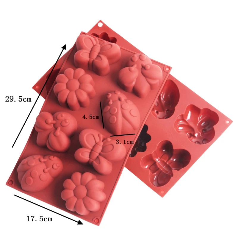 Силиконовая форма для мыла в форме насекомых, 8 полости, ручная работа, форма для конфет и шоколада, инструменты для украшения торта