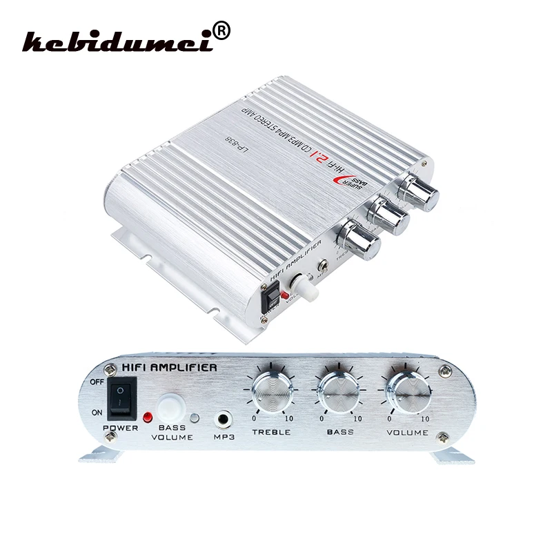

kebidumei LP-838 Amplifier 2.1 3 Channel Stereo Mini Computer Audio Amplifier Hi-Fi 2.1 Stereo Subwoofer Out Amplifiers