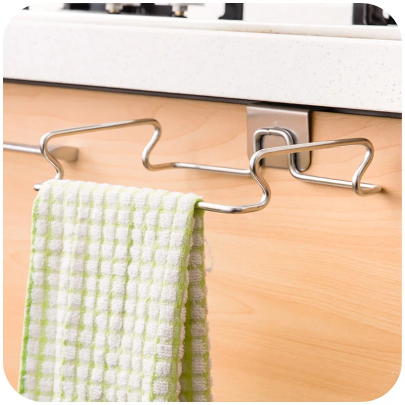  Stainless Steel Kitchen Hanger Storage Rack Cabinet Door Trash Manager Rack Wardrobe Storage Hook S