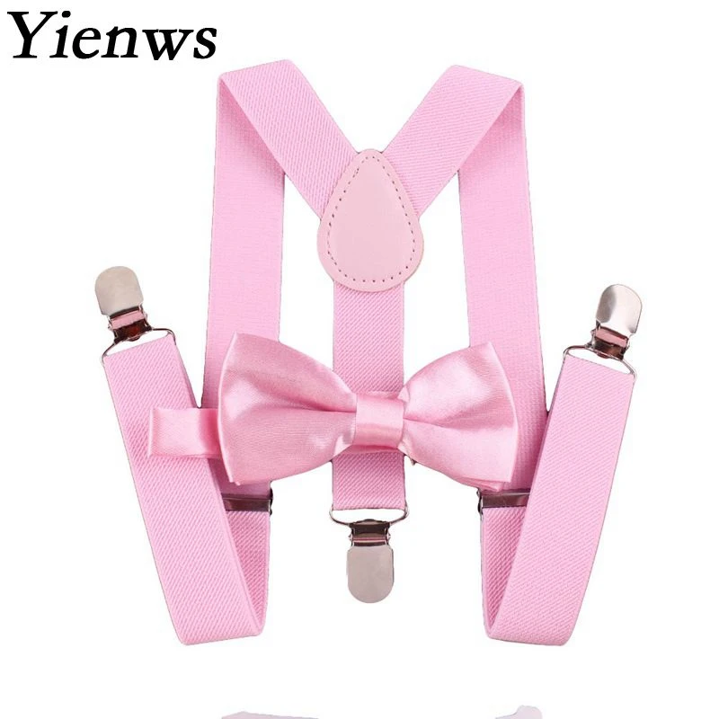 

Yienws Fashion Children Suspenders Bow Tie Set 5piece Boy Girl Brace And Bow Tie Suspender Pink Red Black Wholesale YiA011