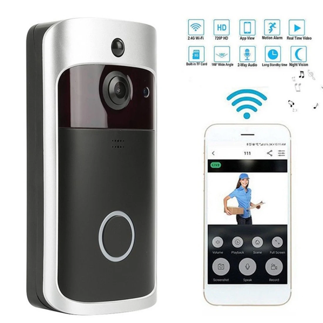 

Video Doorbell Smart Wireless WiFi Security Door Bell Visual Recording Home Monitor Night Vision Intercom door phone