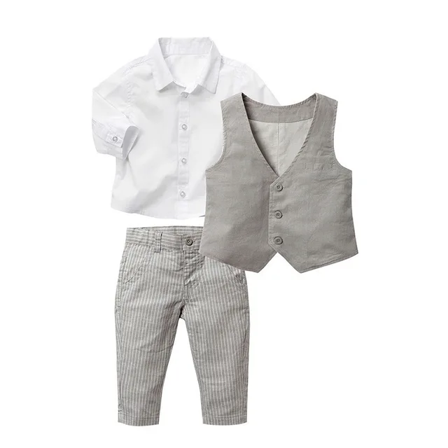 Toddler Boys Clothes Sets Long Sleeve White Shirt + Vest + Pant 3PCS Baby Boy Gentleman Wedding