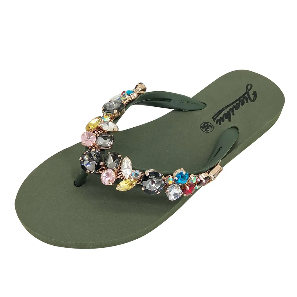 SAGACE/летние шлепанцы; модная женская обувь с украшением в виде кристаллов; Повседневная пляжная Женская обувь в богемном стиле; летние шлепанцы; женская обувь - Цвет: Зеленый