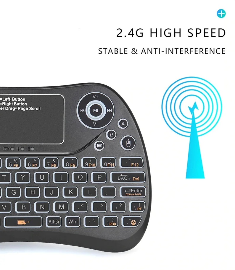 I8 1020 мАч 7 цветов подсветка 2 4G Air Mouse беспроводная клавиатура с тачпадом ручная для