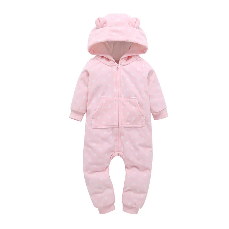 newborn baby girl clothes one piece rompers Long sleeve hooded cute dot print cotton pink 2018 spring toddler baby boy overalls