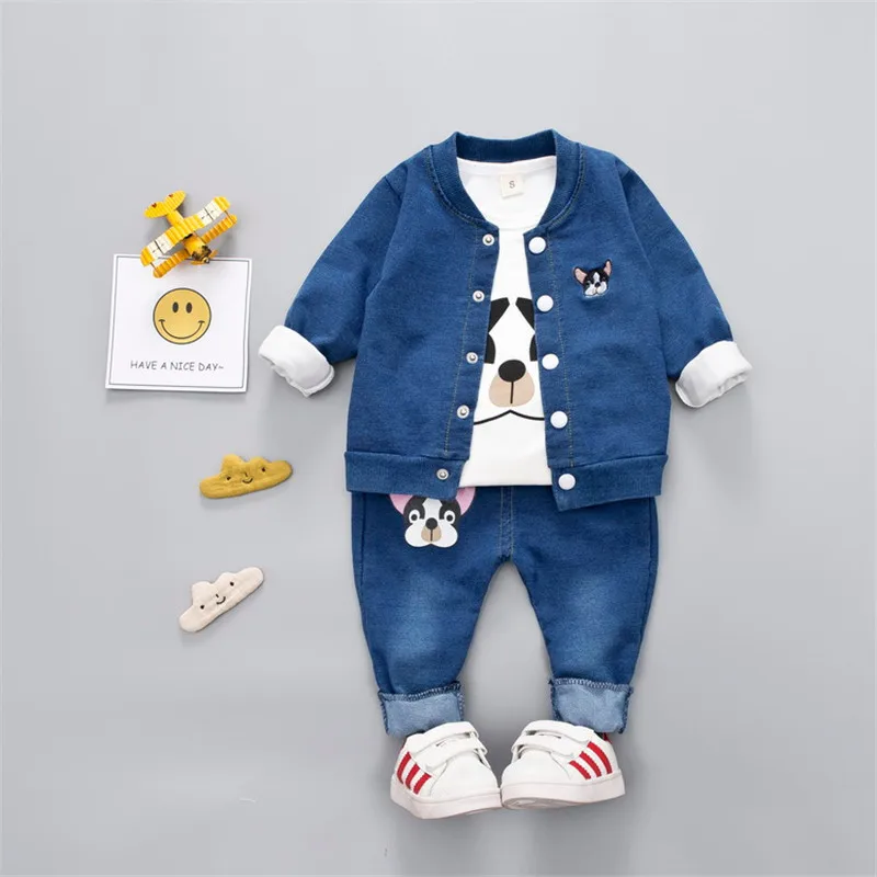 

2018 new fashion casual boys clothing 0-4 years baby boy clothing baby boy clothes cartoon coat+T-shirt+pant clothing set