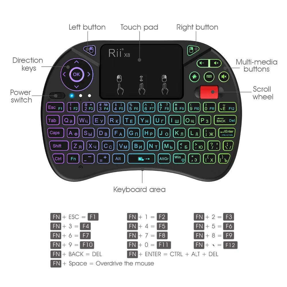 Оригинальная мини русская Беспроводная Клавиатура Rii X8 2 4G с тачпадом сменная