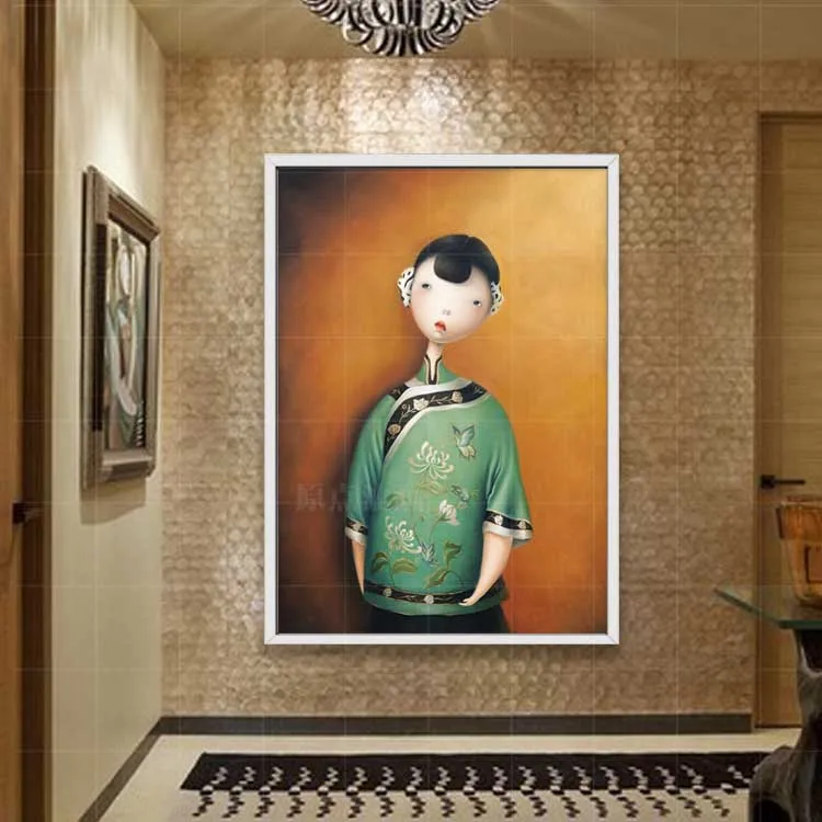 

Cute Wearing Flowers Girl Handpainted Frameless Picture Painting Abstract Oil Painting On Canvas Home Decoration For Living Room