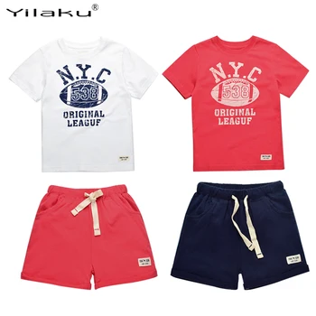 

Yilaku Kids Boys Clothes Sets Summer Football Print Boy Sports Suit T-shirts and Shorts set Children Clothing Cotton CF432