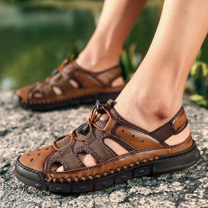 Sandalias homem/кожаная мужская обувь, летняя пляжная обувь, большие размеры, мужские сандалии, мужские сандалии, большие размеры 38-48, коричневые