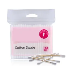 100 шт./упак. с двойной головкой, хлопковый тампон, деревянные палочки, мягкие ватные палочки для чистки ушей, тампоны, инструменты для макияжа